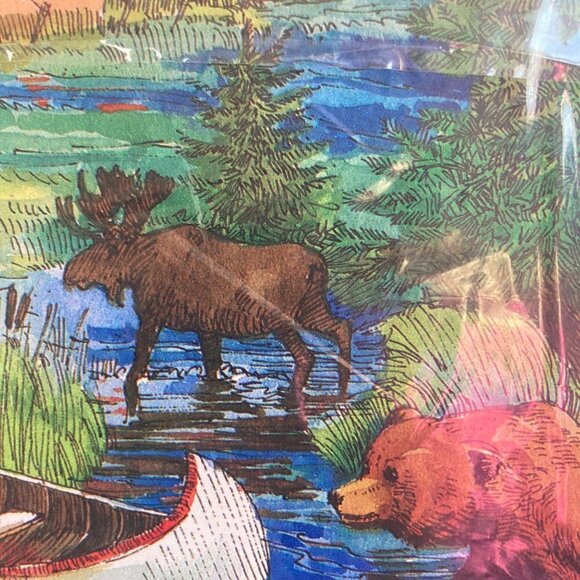 Vintage American Greetings Nature Scene Gift Wrap Canoe Bear Camping Deer - Picture 5 of 5